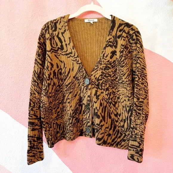 Madewell Tigerized Cameron Ribbed Cardigan Sweater in Coziest Yarn XXS - Picture 3 of 11